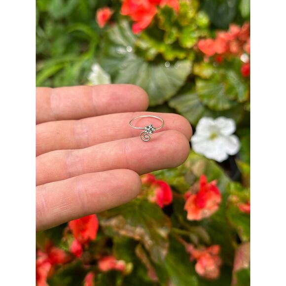 Sterling Silver Adjustable Looped Toe Ring with Clear Crystal Flower - Picture 2 of 5